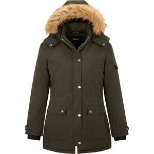 Women's Army Green Winter Plus Size Waterproof Thicken Puffer Coat With Hood